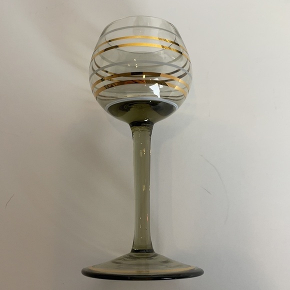 Vintage Bohemian MCM Gold Striped Smokey Topaz Decanter Set - Picture 2 of 13